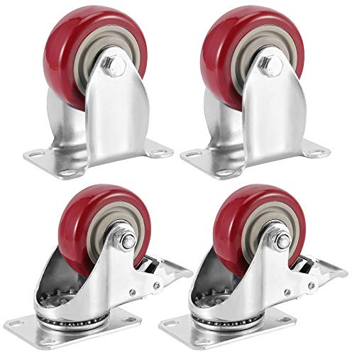 ZOENHOU 3 Inch Plate Caster Set - 4 PCS, 2 Swivel With Brake, 2 Fixed for Moving Furniture Cart Trolley - 617lb Total Capacity