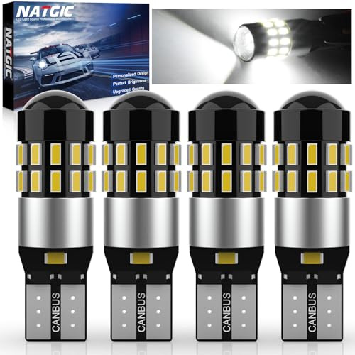 NATGIC W5W T10 168 Lampadine LED CanBus Senza Errori 3014 30SMD per Interni Auto Luci a Cupola Luci di Lettura Luci Della Targa Luci di Posizione, DC 12-24V 6000K Xenon Bianco (4 Pezzi)