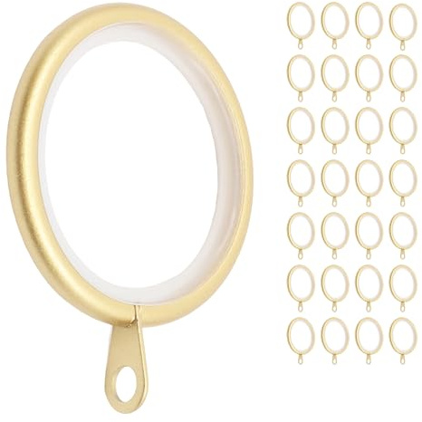 Meriville 28 pcs 1.5-Inch Inner Diameter Metal Curtain Rings with Eyelets, Fits Up to 1 1/4-Inch Rod (Set of 28 with Insert, Gold)