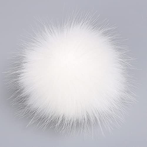 Verliked Pompon en fausse fourrure pour chapeaux, écharpes, gants, sacs - Blanc - 12 cm