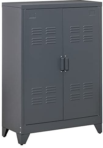 HOMCOM Armadio Portadocumenti a 2 Ante in Metallo, Schedario da Ufficio con Ripiani Regolabile a 17 Altezze, Mobiletto Multiuso Portaoggetti, per Ufficio Studio Casa Garage, 75x33x110 cm, Grigio