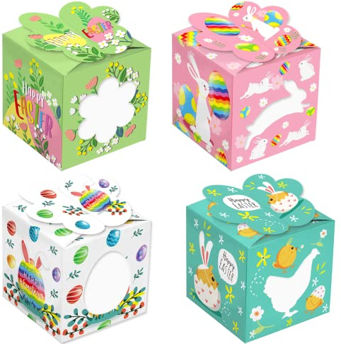 12PCS Sacchetti Regalo Pasquali Scatole in Carta, Scatole di Carta Pasqua Cesto Regalo Coniglietti Uova, Riempire Scatole, per Incartare Regali di Pasqua per Bambini e Adulti