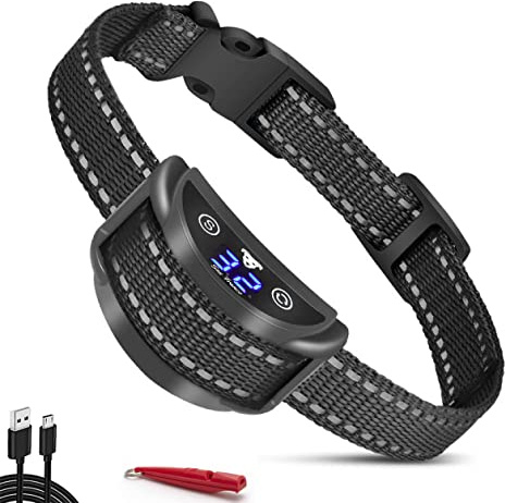 FRAN Collier Anti Aboiement Chien Rechargeable - Choc Électrique/Vibration/Son Aide au Dressage Inoffensif Automatique Réglable pour Petit/Moyen/Gros Chien, Animal Domestique, Accessoire (Noir)