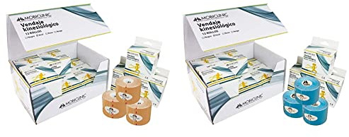 Mobiclinic - Venda Neuromuscular, Beige, Pack de 12 + | Kinesiotape | Vendaje neuromuscular | 5cm x 5m | 12 unidades | Azul | Mobitape