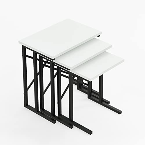 furniChic 3er Set Beistelltisch Couchtisch Stapelbar Sofatisch Satztisch Kaffeetisch Laptoptisch Wohnzimmertisch Industrie-Design Weiß