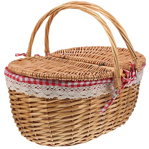 jojofuny Cestino Da Picnic Vimini Con Manici e Coperchio Cestino Rustico Per Conservazione Per Picnic Feste All Aperto e Escursioni