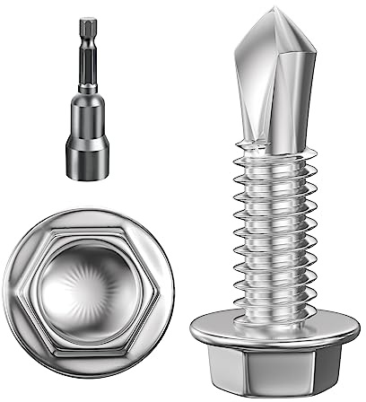Wensilon (300Pcs) #8×3/4 Hex Washer Head Self Drilling Screws, 410 Stainless Steel Metal SheetScrews，TEK Screws, Sheet Metal Self Tapping Screws