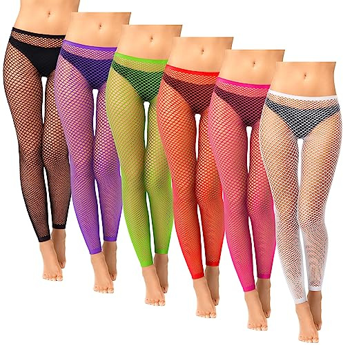 Hicarer 6 Pairs Halloween Fishnets Tights Women Footless Fishnet