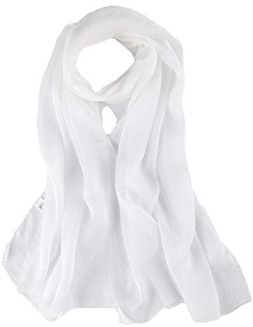 JWSilk Sciarpa lunga in chiffon di seta tinta unita, Bianco1, 69x26