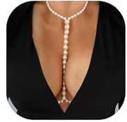 Sexy Body Chain Summer Beach White Pearls Chest Chain Body Chain Necklace Bikini Lingerie Chain Rave Outfits Body Accessories Jewelry for Women