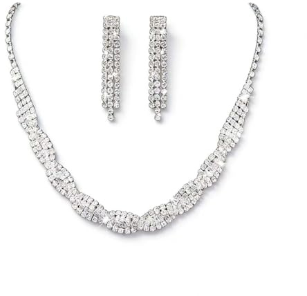 Wedity Braut Hochzeit Halskette Ohrringe Set Kristall Halskette Brautschmuck Zubehör für Frauen und Mädchen