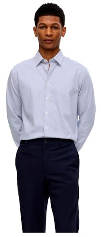 Selected Homme Camicia da Uomo Slim Fit, True Navy, S