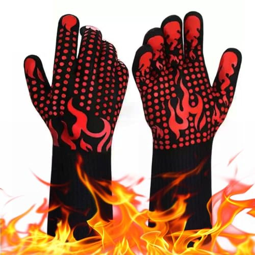 800 ℃/1472℉ Heat Resistant Gloves Silicone Non-Slip Oven Mitts Grilling Long Kitchen Gloves for Grilling, Barbecue, Baking, Welding