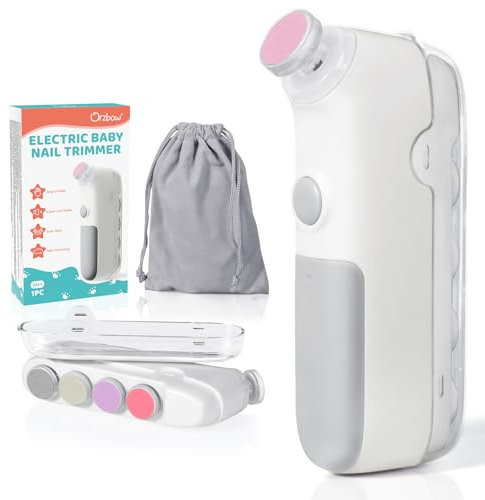Orzbow Elektrische Nagelfeile Baby, Beleuchtbar Baby Nail Trimmer mit Fünf Schleifkopf, Tragbarkeit, Universelles Design für Ganze Familie, Geringer Lärm, Einfache Benutzung, Integriert, Grau