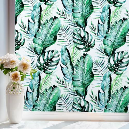 dktie Window Film Opaque Monstera Frosted Window Privacy Film Heat Insulation Window Film Anti-uv Sun Protection, Privacy Protection, Anti-glare 44.5x200cm