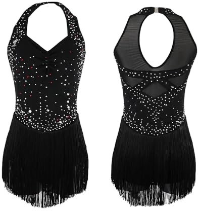 Zagitova Eiskunstlauf Kleid for Damen Ärmellos Glänzende Kristall Schlittschuh Kleidung Rückenfrei Eistanz Wettbewerb(Black_XL)