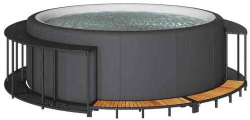 qohoio 365610 Hot Tub Surround with Storage and Wooden Step Black Poly Rattan Round Spa Surround Home Garden Outdoor Patio Lawn Yard Pool Spa Accessory Modern Hot Tub Enclosure Surround