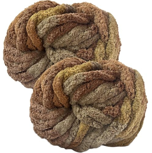 bechoanigel 2 Pezzi Gomitoli Lana Grossa 500g, Filato Gigante Gomitoli Lana Grossa per Coperte a Mano, Gomitolo Ciniglia XXL per Lavorare a Maglia Sciarpe, Cappelli e Cuscini - Budino