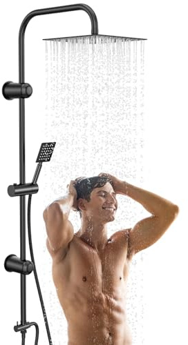 Moshiqgaol Regendusche Ohne Armatur, 20 × 20CM Quadrat Regenwalddusche Handbrausen-Sets mit Schlauch und Stange, Edelstahl Dusche Duschkopf Regendusche Duschsystem Duschset ohne Armatur