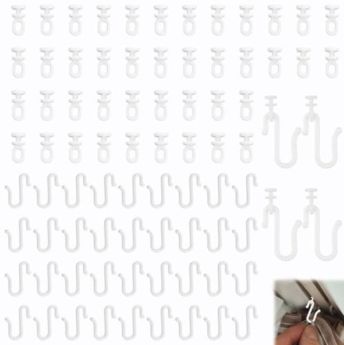 100 PCS Curtain Glider Hooks Set,Flexible Shower Curtain Hooks for Glider Rail Track,Quiet Plastic White Hooks and Gliders, Easy Install Roller Hanging Rail for Dorm Window Bathroom Shower