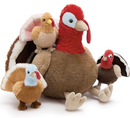 MorisMos Big Turkey Soft Toy with Babies inside, Lifelike Turkey Stuffed Animal Plush Cuddly, Kawaii Presents for Kids Girls Boys Birthday Party Decorations (35 cm)