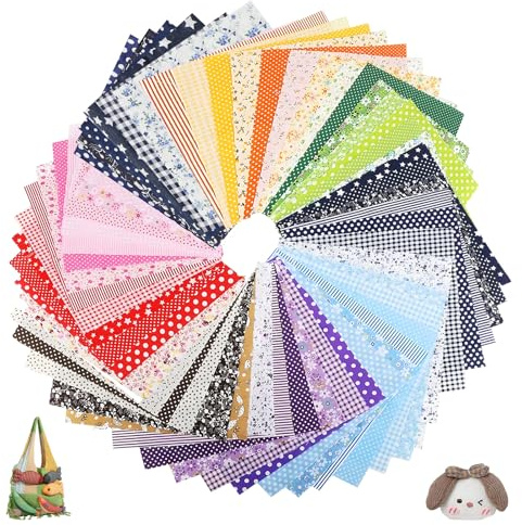 63 Stück Stoffe zum Nähen Set, 20x20cm Baumwollstoff, Patchwork Stoffe Paket DIY, Verschiedene Designs Stoffreste für Patchwork Quilten, Bunt