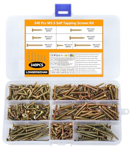 LONGERSIZHAN 340 Unids Tornillos Universales M3,5, para Madera y Aglomerado | Juego de tornillos universales M3,5. Ideales para madera y aglomerado. Fáciles de usar y resistentes.