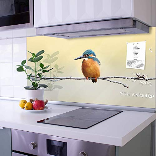 banjado Küchenrückwand Glas ohne Bohren 110x55cm – Glasrückwand Küche mit Motiv Pause/Spritzschutz Küchenrückwand Glas/selbstklebende Küchenrückwand Platte - magnetisch & beschreibbar