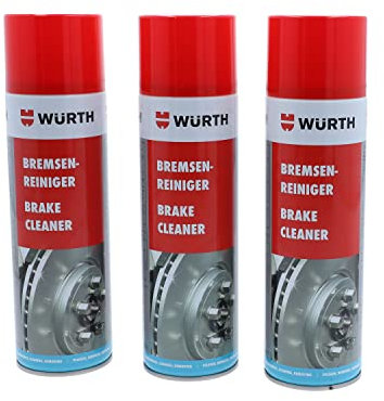 WURTH Limpiador Frenos Spray 500 Ml Pack (3) Eliminador de Residuos, Aceites, Frenos, Embragues, Spray Alta Presion, Desengrasante Eficaz con Dosificador Preciso y Potente
