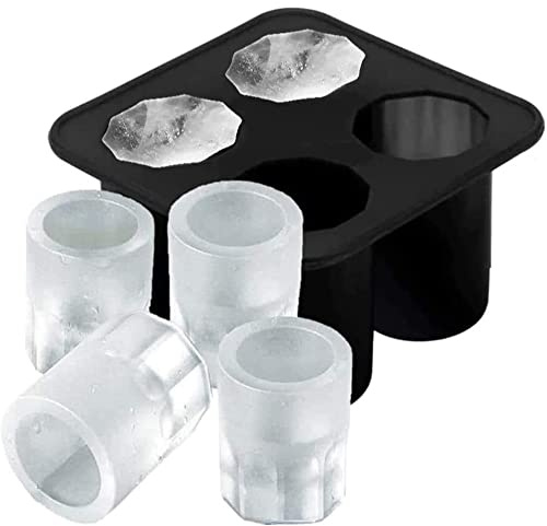 Moldes de silicona para hielo para vaso de chupito, bandejas para congelador con 4 cavidades, cubitos de hielo de vidrio de whisky reutilizables, capacidad para 1 onza cada uno, 1.3 pulgadas