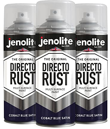 JENOLITE Directorust Spray Paint Cobalt Blue Satin 3 x 400ml Direct To Rust | Direct To Rust Spray Paint For Metal, All-In-One Multi Surface Paint for Metal, Wood, Plastic, Ceramic - RAL 3027