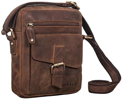 ROYALZ 'Knoxville' kleine Ledertasche Herren Vintage Männer Umhängetasche Mini Messenger Bag Schultertasche klein, Farbe:Nevada braun