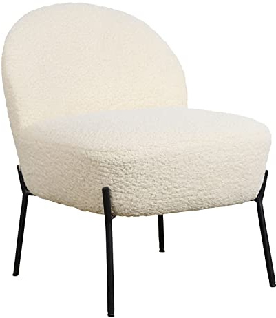 Happy Garden Sedia HELMI, poltroncina, Spugna Ecrù, Effetto Pelle di Pecora, Struttura in Metallo