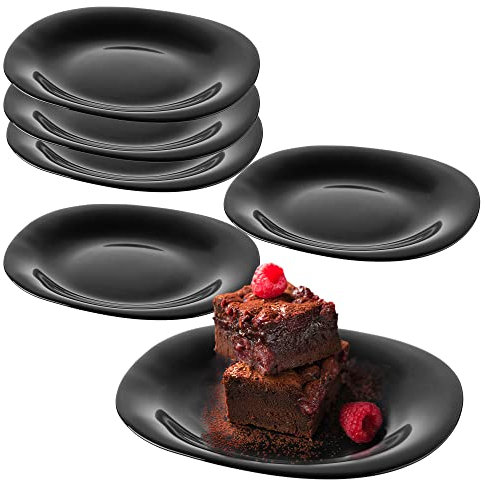 KADAX Piatti da dessert neri lavabili in lavastoviglie, piatti da torta in vetro rinforzato, moderni piatti da colazione, piatti piani per torte (nero/6 pezzi)