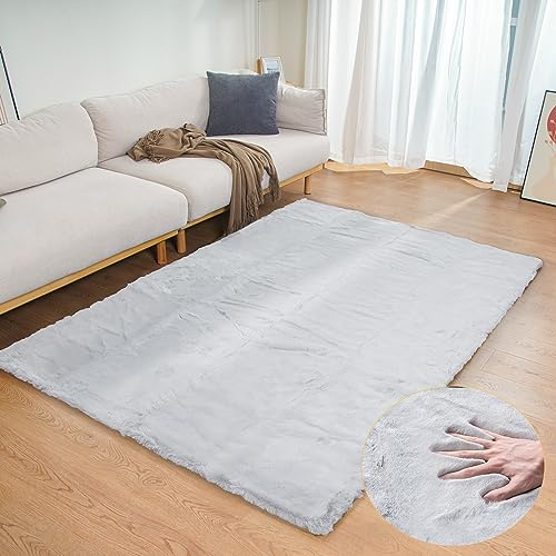 ORINOVA Alfombra rectangular de piel de oveja sintética y mullida, lavable a máquina, para sala de estar, dormitorio, habitación del bebé, 4 x 6 pies