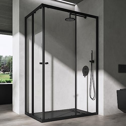 doporro Cabine de Douche Noir en Angle Transparent 90x120cm Paroi de Douche Hauteur de 190cm Portes Coulissantes Montage Réversible Ravenna16K-Plus