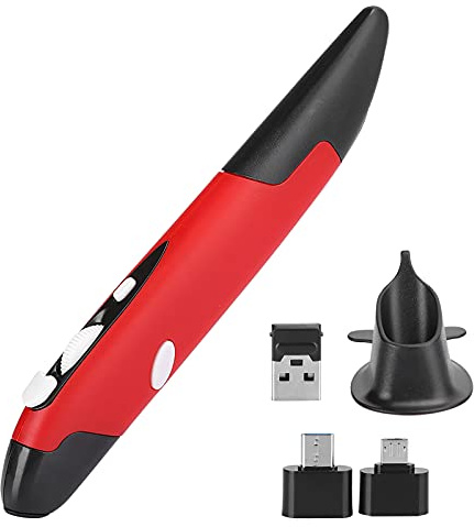 Akozon Stilo per Computer USB, Penna per Mouse da 2,4 G Fornita Senza Batteria Componenti PC Tipo Wireless Verticale Innovativo Personalizzato (Rosso)