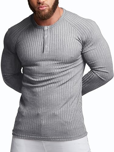 Agilelin Cotone Maglietta Slim Fit Manica Lunga da Uomo,Maglie Uomo Casual,Mens Shirts Muscolari,Crew Neck(Grigio/M)