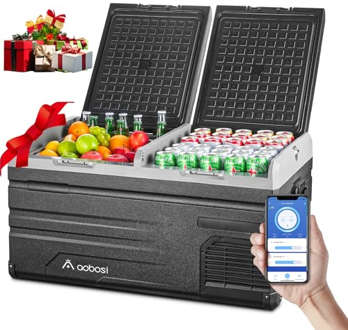 AAOBOSI Nevera Portatil 90 L, Nevera Coche Doble Zona, 20 °C a -20 °C, 12/24 V DC,100-240 V AC, para Hogar, Camping, Viajes, Coche, Barco y Autocaravana