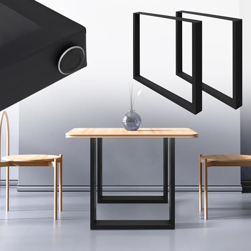 ML-Design Lot de 2 Pieds de Table à Manger 60 x 72 cm Noir, Acier Revêtu par Poudre, Profilés Carrés, Style Industriel, Piètement de Meuble Châssis Cadre Robuste pour Bureau Cuisine Salle Salon