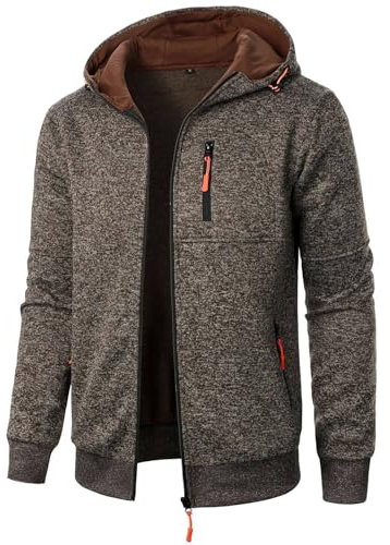 LUNULE Sweatshirt Jacke Herren Kleidung Einfarbig Langarm Sweatjacke Mit Reißverschluss Casual Zip Up Hoodies Pullover Sommer Herren-Sweatshirt(Kaffee,XL)