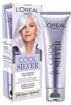 L'Oréal Paris Trattamento per Capelli Grigi, Azione Anti-Giallo e Fortificante, Capelli Grigi Lucenti e Riflessi Argentati, Capelli 2X Più Forti, Cool Silver, Tonalità: Bianco Puro