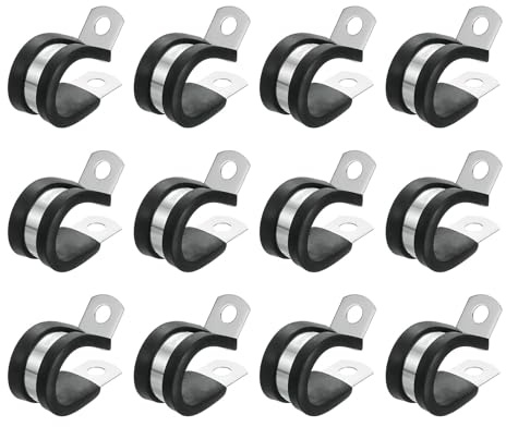QUARKZMAN 12Pcs Collier De Câble 3/4 (18mm) Collier Métallique | En Acier Inoxydable 304 Avec Coussin En Caoutchouc Isolé Forme R Pour Installation De Tuyau, Pour Tuyau Flexible