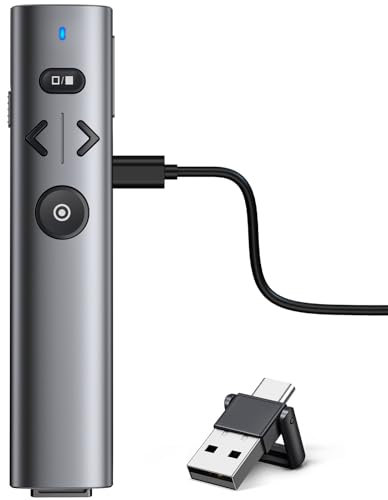 HELLCOOL USB C Presenter, 2.4 GHz Kabellose Presenter mit Laserpointer, Wiederaufladbare Grün Pointer für Präsentationen, Laserpointer Präsentation für Windows/Mac/PowerPoint/Keynote/Google Slides/PDF