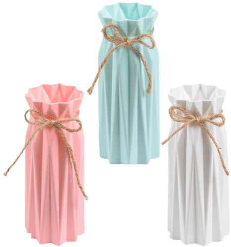 VINTORKY 3-teiliges Ästhetisches Plissiertes Blumenvase Aus Kunststoff Kreatives Papierfaltdesign Farbenfroher Blumenarrangementbehälter für Das Home Office