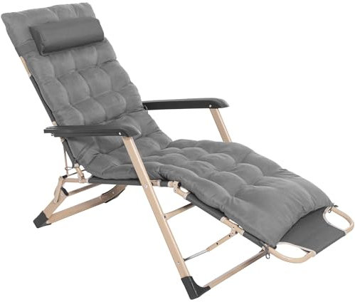 SPRINGOS Klappbare Gartenliege mit Kopfstütze & Fußstütze – Wetterfeste Sonnenliege für Garten, Balkon & Terrasse – Verstellbarer Liegestuhl mit Sitzkissen und Armlehnen, 66 x 137 x 92 cm
