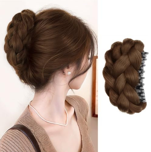 XFSRG Cheveux Postiche Chignon Synthétique Perruque Tressage Pince Cheveux Postiche Chignon Faux Naturels Extensions à Clips Chignon（Marron clair）