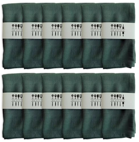 Tygservetter, linneservetter, 12-pack 40 x 40 cm, högkvalitativ bomull, 100 % naturliga tygservetter, kökstygservetter, bordsdekoration för jul, ädelt bröllop, födelsedag (mörkgrön)