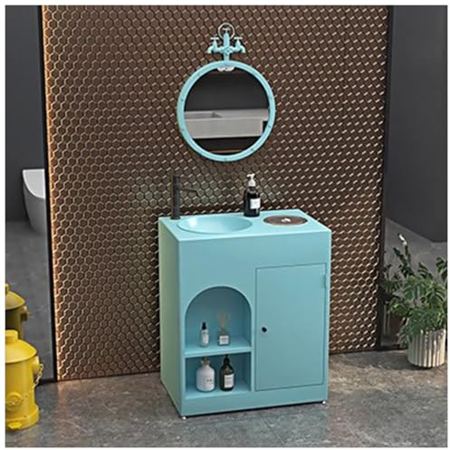 Moderno tocador de baño y fregadero, juego de tocador industrial de un solo lavabo con cubo de basura, armario de baño de hierro resistente con fregadero, unidad de tocador independiente para bares y
