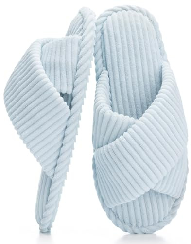 GOEWY Zapatillas para mujer con espuma viscoelástica para casa, dormitorio, con presillas cruzadas de pana, deslizantes con punta abierta, zapatos de salón, cómodos, modernos, regalo para mujeres